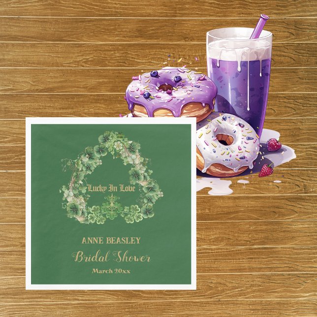 Servilleta De Papel Afortunadamente, Shamrock Green Gold Bridal Shower (Lucky in Love Shamrock Green Gold Bridal Shower Napkins)