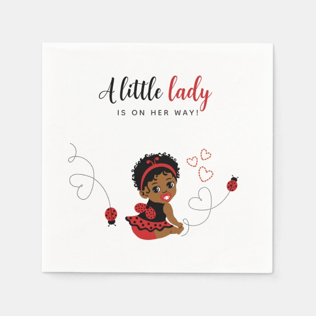 Servilleta De Papel African-American Red Black Ladybug Baby Shower  (Anverso)