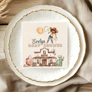 Servilleta De Papel Afro Cowgirl Chica occidental Ranch Cactus Baby Sh