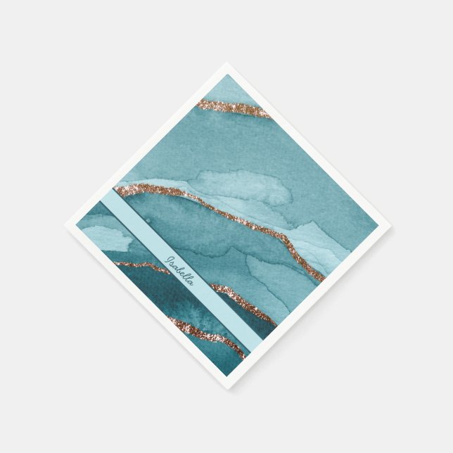 Servilleta De Papel Agante de mármol de oro Verde azulado turquesa per (Borde)