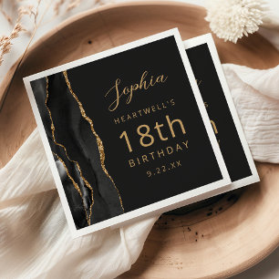 Servilleta De Papel Ágata Negra Cumpleaños 18 Script Dorado Oscuro