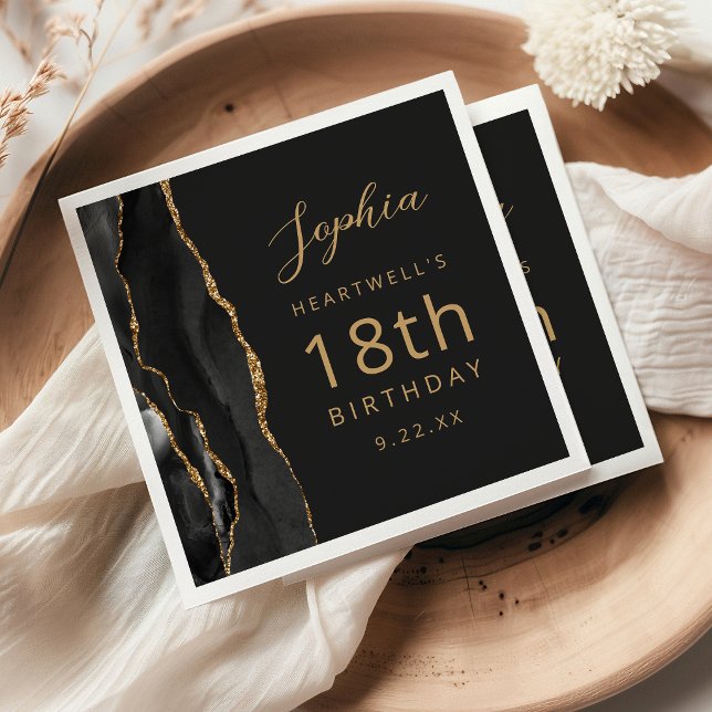 Servilleta De Papel Ágata Negra Cumpleaños 18 Script Dorado Oscuro (Subido por el creador)