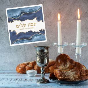Servilleta De Papel Agate de oro azul marino Shabbat Shalom judío