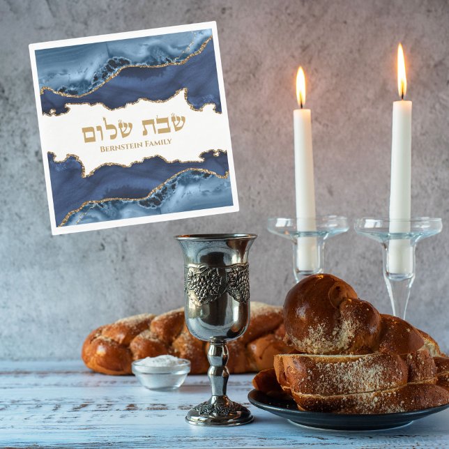Servilleta De Papel Agate de oro azul marino Shabbat Shalom judío (Subido por el creador)