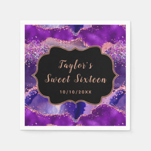 Servilleta De Papel Agate Dulces Dieciséis Morado Oscuro y Rosa con Le