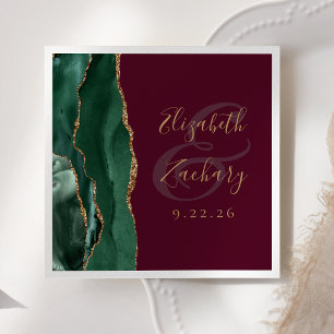 Servilleta De Papel Agate Emerald Green Gold Script Burgundy Boda