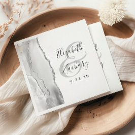 Servilleta De Papel Agate Geode Script Gray Silver Boda