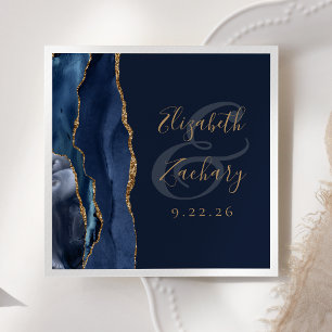 Servilleta De Papel Agate Geode Script Navy Blue Gold Wedding
