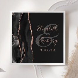 Servilleta De Papel Agate Geode Script Rosa negro Boda dorado oscuro