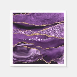 Servilleta De Papel Agate Purple Gold Purpurina Napkins