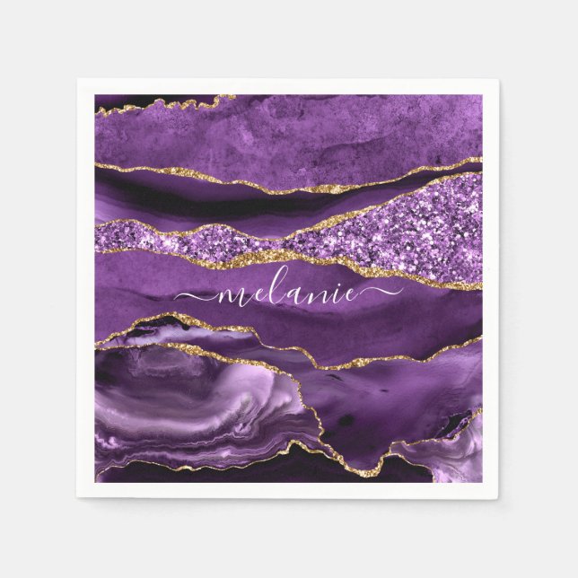 Servilleta De Papel Agate Purple Gold Purpurina Napkins (Anverso)