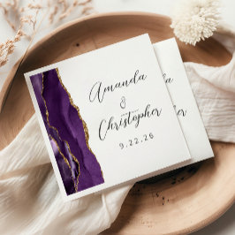 Servilleta De Papel Agate Purple Gold Script Boda