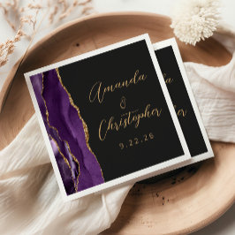 Servilleta De Papel Agate Purple Gold Script Dark Boda