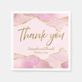 Servilleta De Papel Agate Purpurina Rosa y Oro Gracias Boda