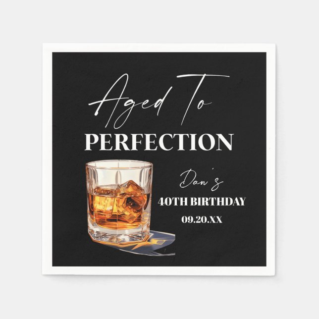 Servilleta De Papel Aged To Perfection Whisky Glass Birthday Party (Anverso)
