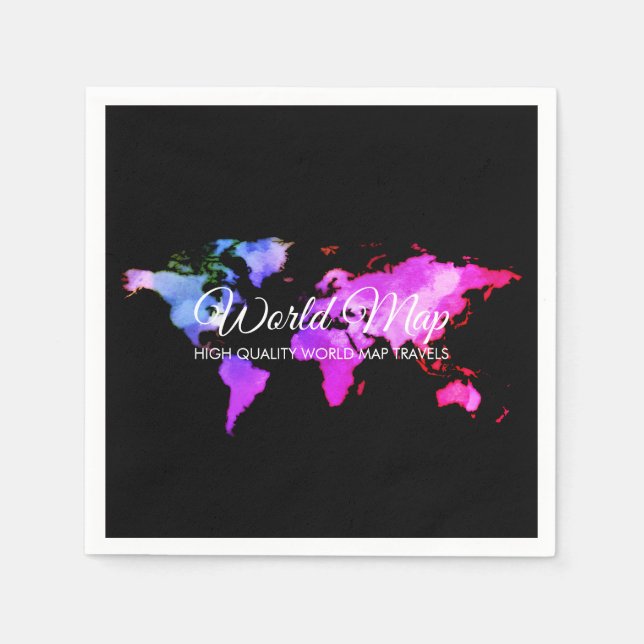 Servilleta De Papel Agente de viajes Mapa Globo Black Pink (Anverso)
