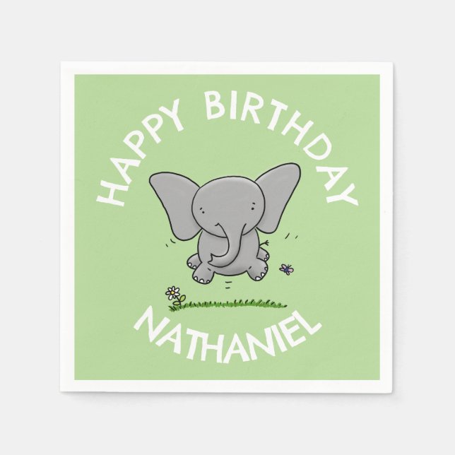 Servilleta De Papel Agradable bebé elefante personalizado cumpleaños (Anverso)