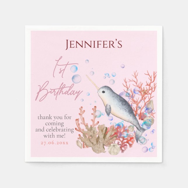 Servilleta De Papel Agradable bebé oceánico Narwhal conchas marinas Fi (Anverso)