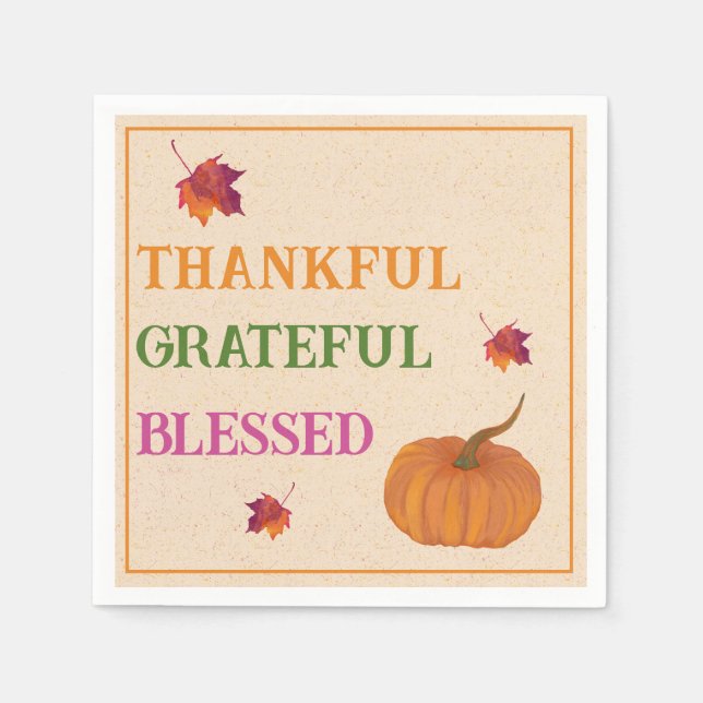 Servilleta De Papel Agradecidas y agradecidas hojas de calabaza bendit (Anverso)