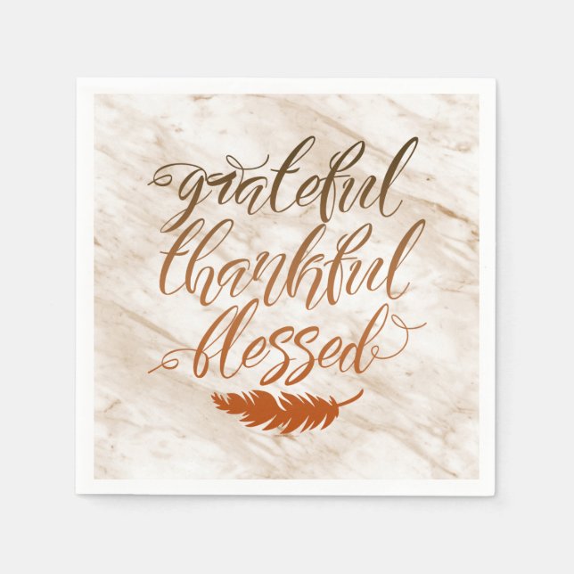 Servilleta De Papel Agradecido Feather Blessn Modern Marble (Anverso)