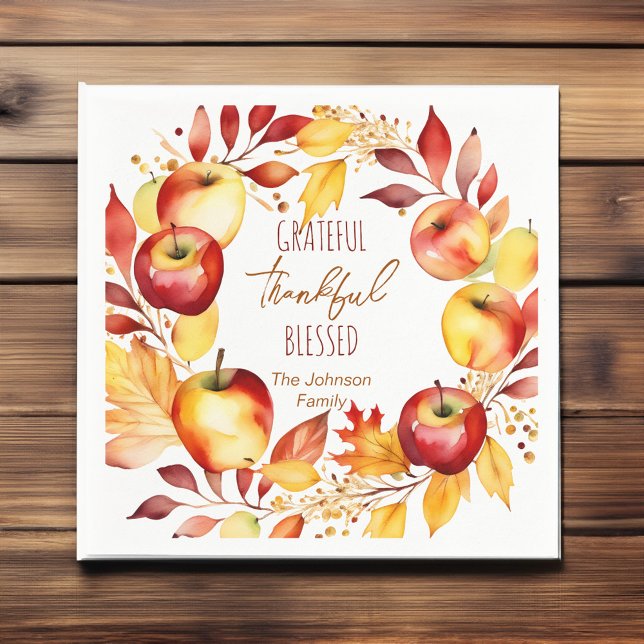 Servilleta De Papel Agradecidos y agradecidos artículos de mesa de agr (Grateful thankful blessed thanksgiving dinner tableware personalized napkins watercolor apple wreath)