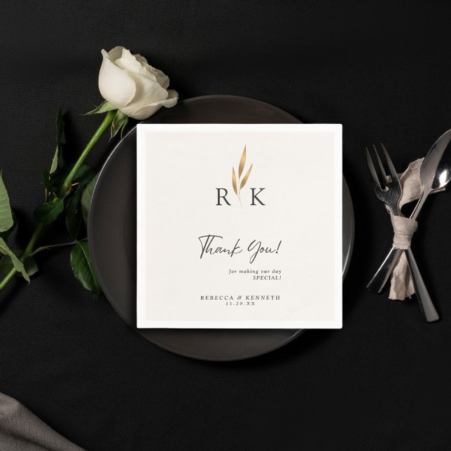 Servilleta De Papel Agradecimiento de Boda con Monograma Floral Dorado (Subido por el creador)