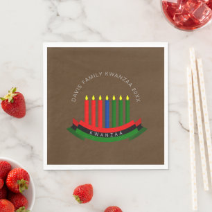 Servilleta De Papel Agregar nombre año velas Kwanzaa almuerzo