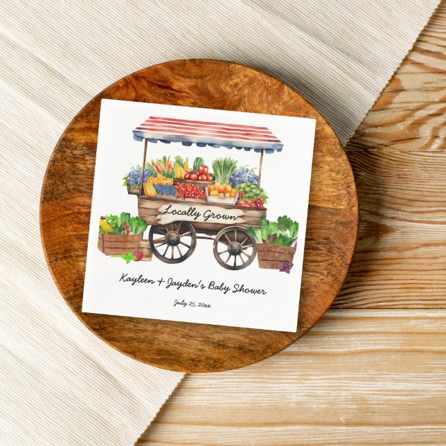 Servilleta De Papel Agricultores locales comercializan la impresión de (Locally grown farmers market baby shower monogram printed napkins personalized table decor)