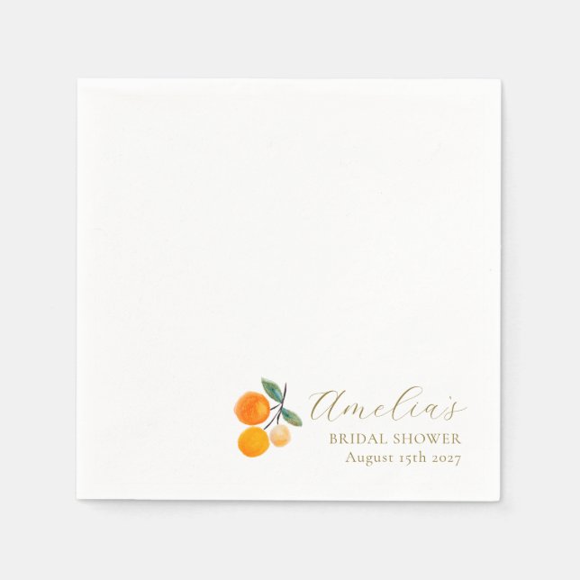 Servilleta De Papel Agua de Acuarela Naranja Brunch Nupcial Personaliz (Anverso)