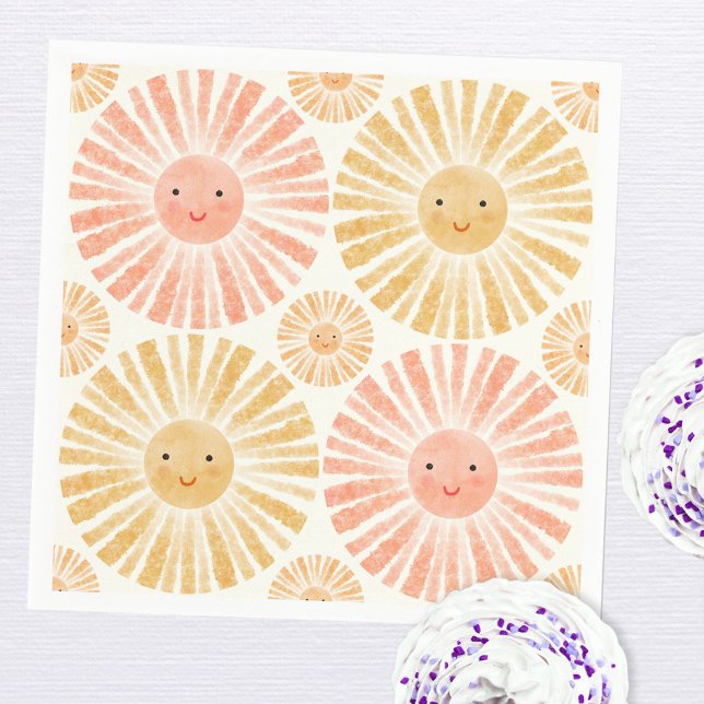 Servilleta De Papel Agua de Little Sunshine (Happy watercolor sunshine pattern party paper napkins)