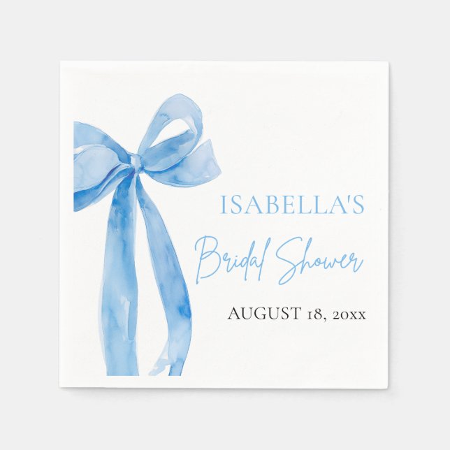 Servilleta De Papel Agua Elegante Dusty Blue Bow Bridal Shower (Anverso)