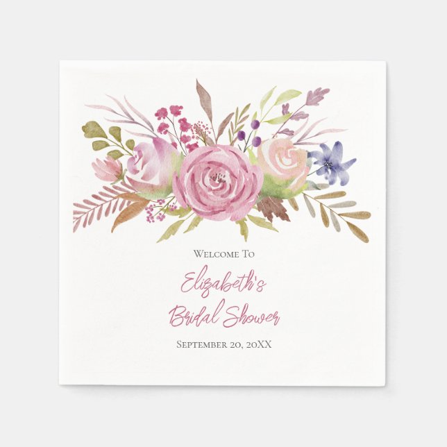 Servilleta De Papel Agua Floral Rosa Ducha Botánica Bridal (Anverso)