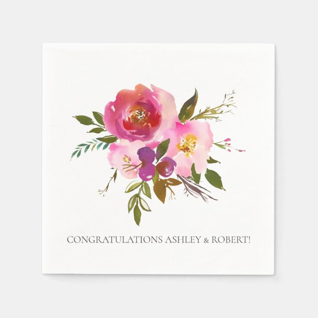 Servilleta De Papel Agua Floral rosa ducha de novia (Anverso)