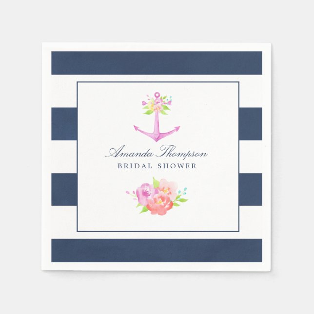 Servilleta De Papel Agua Náutica Temática Floral Bridal Ducha (Anverso)
