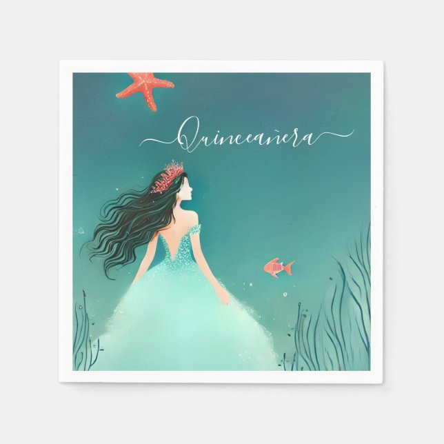 Servilleta De Papel Agua Océano Vida De Pescado Bajo El Mar Quinceaner (Anverso)