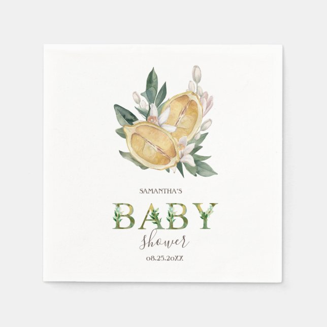 Servilleta De Papel Aguadas de Limones Botánico Baby Shower (Anverso)