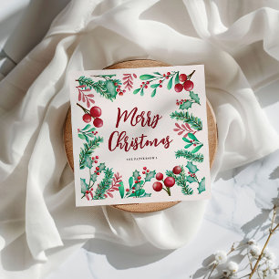 Servilleta De Papel Aguamarina Acebo y Bayas Feliz Navidad