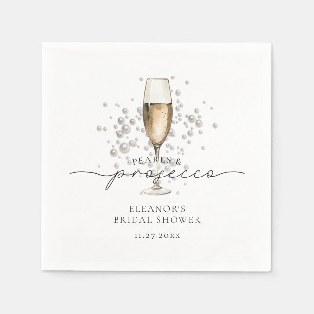 Servilleta De Papel Aguamarina Perlas y Prosecco Despedida de Soltera (Anverso)