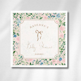 Servilleta De Papel Aguamarina Romántica Flores de Salvia con Lazo Bab