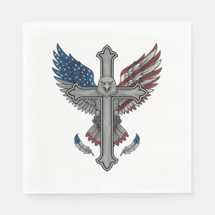 Servilleta De Papel Águila Patriótica Cruz Grabado Vintage Vector Des