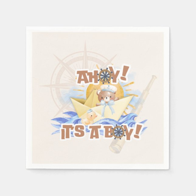 Servilleta De Papel ¡Ahoy! Bebé Niño Ducha Papel (Anverso)