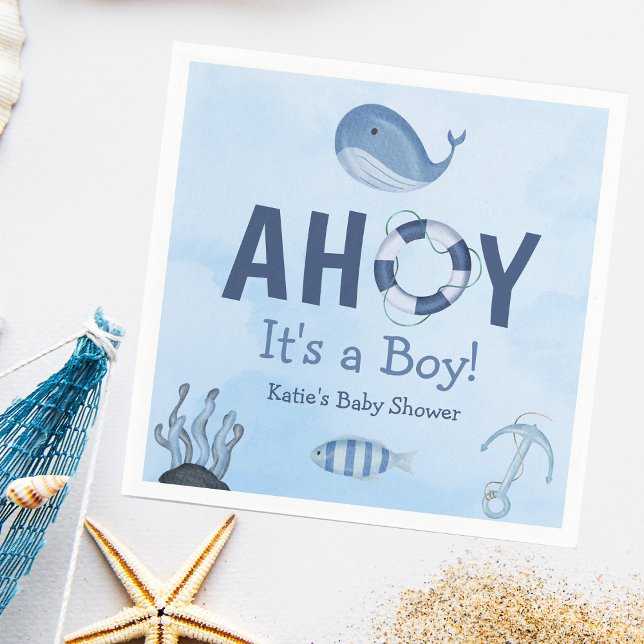 Servilleta De Papel Ahoy es un Baby Shower costero de Boy Ocean Animal (Subido por el creador)