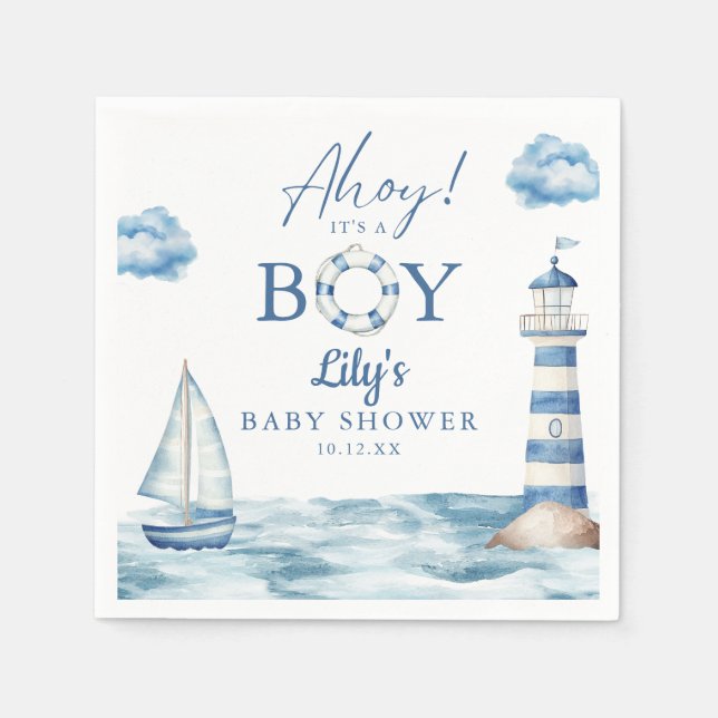 Servilleta De Papel Ahoy Es Un Chico Baby Shower Nautical (Anverso)