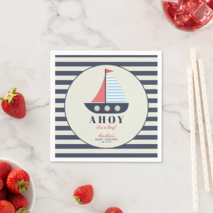 Servilleta De Papel Ahoy es un niño Nautical Baby Shower Napkins