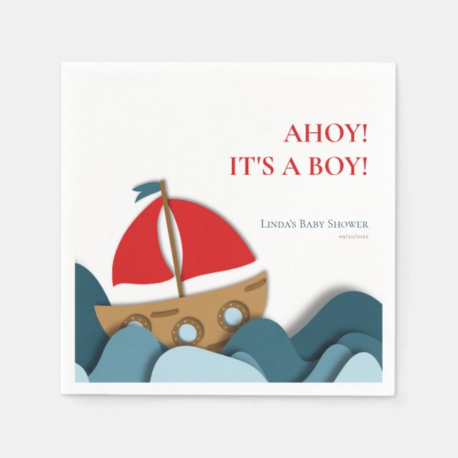 Servilleta De Papel Ahoy es un niño Nautical Boy Baby Shower (Anverso)