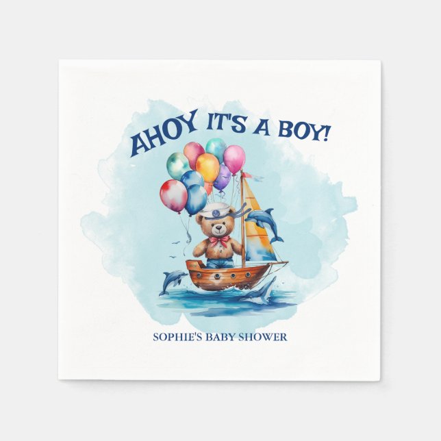 Servilleta De Papel Ahoy Es Un Niño Tema Náutico Baby Shower (Anverso)