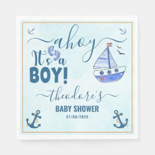 Servilleta De Papel Ahoy es una acuarela de Baby Shower de Boy Sailboa