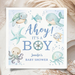Servilleta De Papel Ahoy es una ducha de bebé náutica Niño Azul 