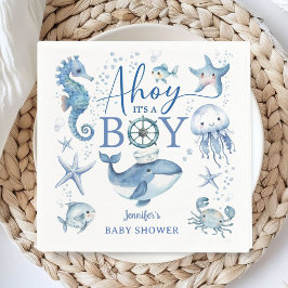 Servilleta De Papel Ahoy It's a Boy Blue Nautical Sailor Baby Shower