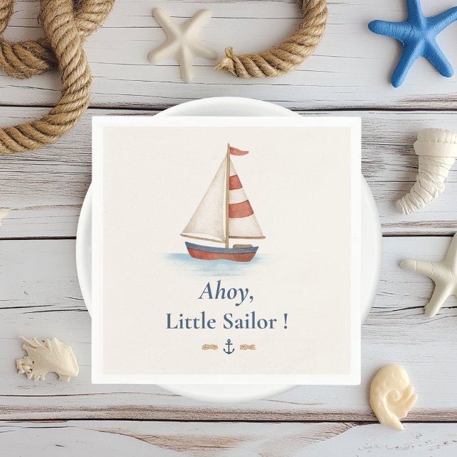 Servilleta De Papel Ahoy Little Sailor | Nautical Sailboat Cumpleaños (Subido por el creador)